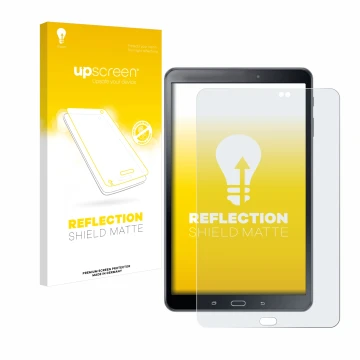 Face avant d’un emballage produit avec le logo de la marque upscreen. À côté, l’appareil Samsung Galaxy Tab A 10.1 2016 SM-T58