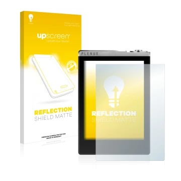 Face avant d’un emballage produit avec le logo de la marque upscreen. À côté, l’appareil Cowon Plenue D est représenté avec la