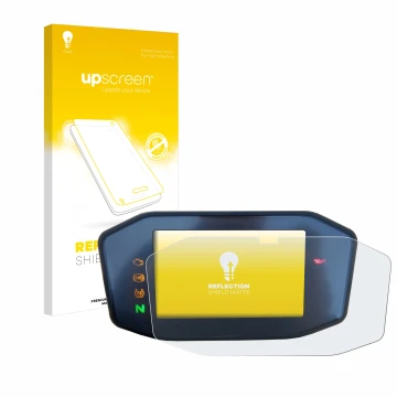 Face avant d’un emballage produit avec le logo de la marque upscreen. À côté, l’appareil KTM 690 Duke 2016 est représenté avec