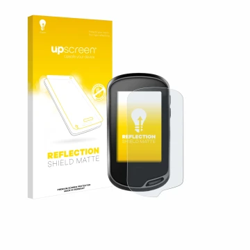 Face avant d’un emballage produit avec le logo de la marque upscreen. À côté, l’appareil Garmin Oregon 700 est représenté avec