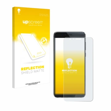 Face avant d’un emballage produit avec le logo de la marque upscreen. À côté, l’appareil Honor 8 est représenté avec la protec