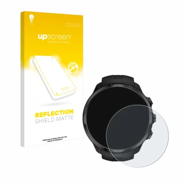 Face avant d’un emballage produit avec le logo de la marque upscreen. À côté, l’appareil Suunto Spartan Sport Wrist HR est rep