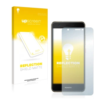 Face avant d’un emballage produit avec le logo de la marque upscreen. À côté, l’appareil Huawei Nova est représenté avec la pr