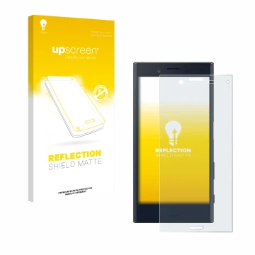 Face avant d’un emballage produit avec le logo de la marque upscreen. À côté, l’appareil Sony Xperia X Compact est représenté 