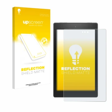 Face avant d’un emballage produit avec le logo de la marque upscreen. À côté, l’appareil Amazon Fire HD 8 2017 est représenté 