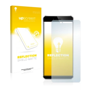 Face avant d’un emballage produit avec le logo de la marque upscreen. À côté, l’appareil Vernee Mars est représenté avec la pr