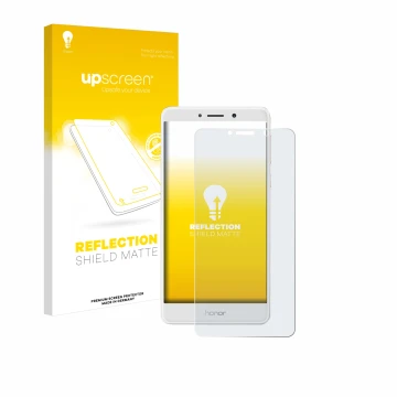 Face avant d’un emballage produit avec le logo de la marque upscreen. À côté, l’appareil Honor 6X est représenté avec la prote