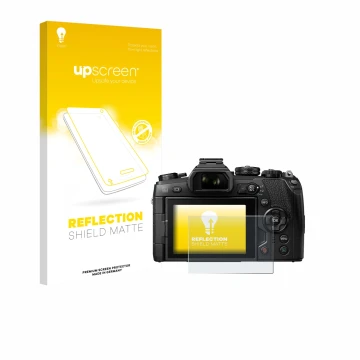 Face avant d’un emballage produit avec le logo de la marque upscreen. À côté, l’appareil Olympus OM-D E-M1 Mark II est représe