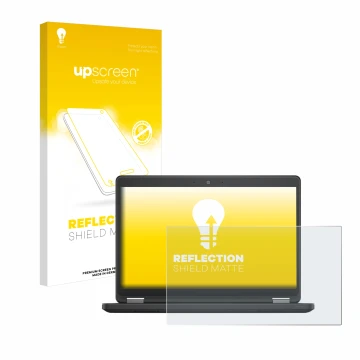 Face avant d’un emballage produit avec le logo de la marque upscreen. À côté, l’appareil Dell Latitude 14 E5450 Non-Touch est 