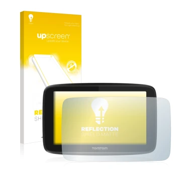 Face avant d’un emballage produit avec le logo de la marque upscreen. À côté, l’appareil TomTom GO 5200 est représenté avec la