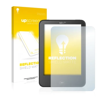 Face avant d’un emballage produit avec le logo de la marque upscreen. À côté, l’appareil Tolino Vision 4 HD est représenté ave