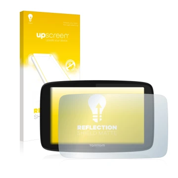 Face avant d’un emballage produit avec le logo de la marque upscreen. À côté, l’appareil TomTom GO 520 est représenté avec la 