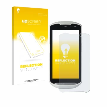 Face avant d’un emballage produit avec le logo de la marque upscreen. À côté, l’appareil Zebra TC51 est représenté avec la pro