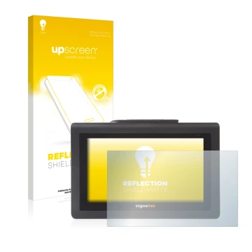 Face avant d’un emballage produit avec le logo de la marque upscreen. À côté, l’appareil Signotec Signature Pad Delta est repr