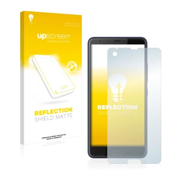 Face avant d’un emballage produit avec le logo de la marque upscreen. À côté, l’appareil HTC U Ultra est représenté avec la pr