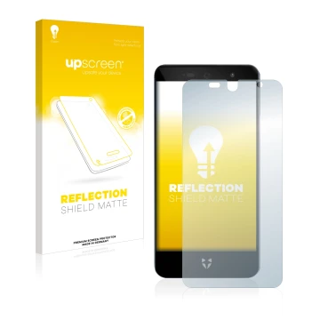 Face avant d’un emballage produit avec le logo de la marque upscreen. À côté, l’appareil Wileyfox Swift 2X est représenté avec