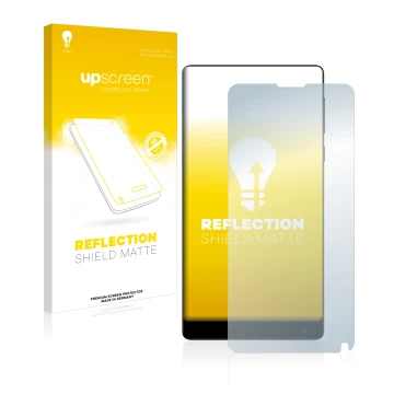 Face avant d’un emballage produit avec le logo de la marque upscreen. À côté, l’appareil Xiaomi Mi Mix 2 est représenté avec l