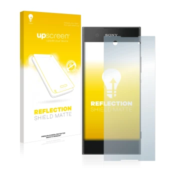 Face avant d’un emballage produit avec le logo de la marque upscreen. À côté, l’appareil Sony Xperia XA1 est représenté avec l