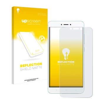 Face avant d’un emballage produit avec le logo de la marque upscreen. À côté, l’appareil Xiaomi Redmi 4X est représenté avec l