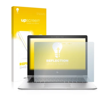 Face avant d’un emballage produit avec le logo de la marque upscreen. À côté, l’appareil HP EliteBook x360 1030 G2 est représe