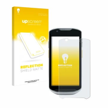 Face avant d’un emballage produit avec le logo de la marque upscreen. À côté, l’appareil Zebra TC56 est représenté avec la pro