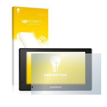 Face avant d’un emballage produit avec le logo de la marque upscreen. À côté, l’appareil Garmin DriveSmart 51 LMT-D est représ