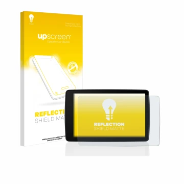 Face avant d’un emballage produit avec le logo de la marque upscreen. À côté, l’appareil BMW Motorrad Navigator VI est représe