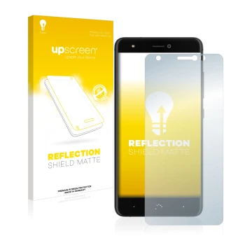 Face avant d’un emballage produit avec le logo de la marque upscreen. À côté, l’appareil BQ Aquaris X est représenté avec la p