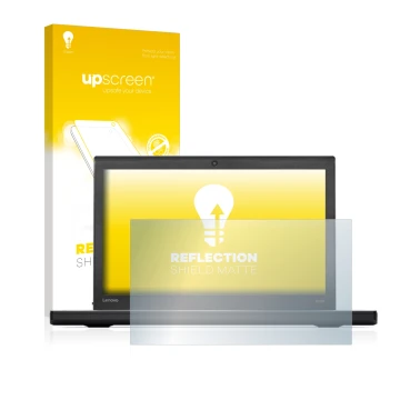 Face avant d’un emballage produit avec le logo de la marque upscreen. À côté, l’appareil Lenovo ThinkPad X270 est représenté a