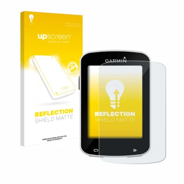 Face avant d’un emballage produit avec le logo de la marque upscreen. À côté, l’appareil Garmin Edge Explore 820 est représent