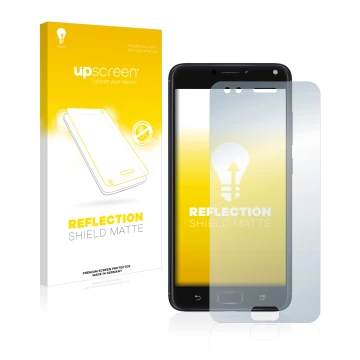 Face avant d’un emballage produit avec le logo de la marque upscreen. À côté, l’appareil ASUS ZenFone 4 ZE554KL est représenté