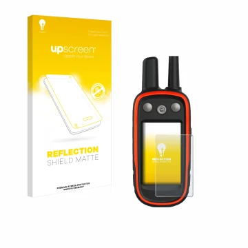 Face avant d’un emballage produit avec le logo de la marque upscreen. À côté, l’appareil Garmin Atemos 100 est représenté avec