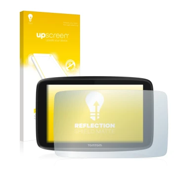 Face avant d’un emballage produit avec le logo de la marque upscreen. À côté, l’appareil TomTom GO 6250 est représenté avec la