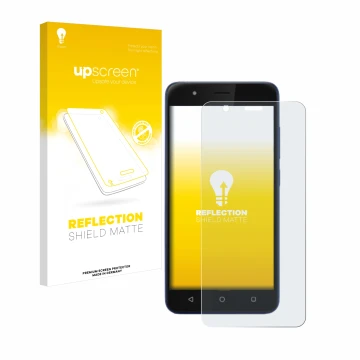 Face avant d’un emballage produit avec le logo de la marque upscreen. À côté, l’appareil Gigaset GS270 plus est représenté ave