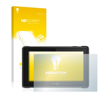 Face avant d’un emballage produit avec le logo de la marque upscreen. À côté, l’appareil TomTom Pro 8275 Truck est représenté 