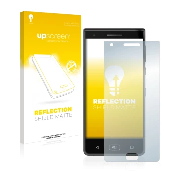 Face avant d’un emballage produit avec le logo de la marque upscreen. À côté, l’appareil BlackBerry Motion 2017 est représenté