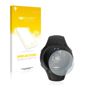 Face avant d’un emballage produit avec le logo de la marque upscreen. À côté, l’appareil Suunto Spartan Trainer Wrist HR est r