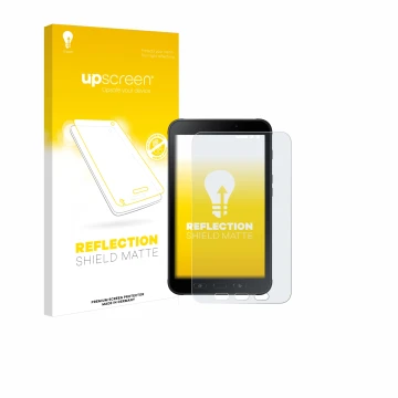 Face avant d’un emballage produit avec le logo de la marque upscreen. À côté, l’appareil Samsung Galaxy Tab Active 2 est repré