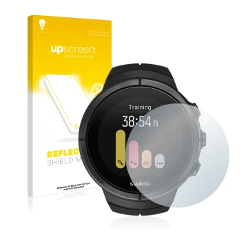 Face avant d’un emballage produit avec le logo de la marque upscreen. À côté, l’appareil Suunto Spartan Ultra est représenté a
