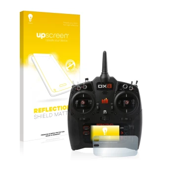 Face avant d’un emballage produit avec le logo de la marque upscreen. À côté, l’appareil Spektrum DX8 G2 est représenté avec l
