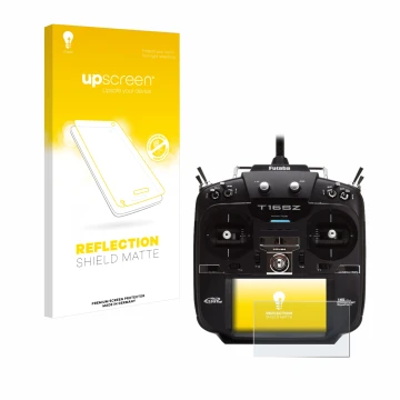 Face avant d’un emballage produit avec le logo de la marque upscreen. À côté, l’appareil Robbe Futaba T16SZ est représenté ave