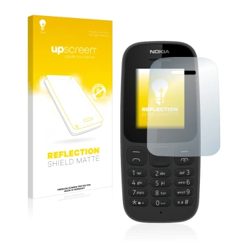 Face avant d’un emballage produit avec le logo de la marque upscreen. À côté, l’appareil Nokia 105 2017 est représenté avec la