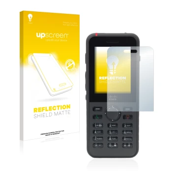 Face avant d’un emballage produit avec le logo de la marque upscreen. À côté, l’appareil Cisco IP Phone 8821 est représenté av