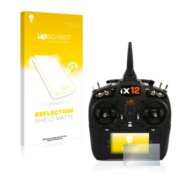 Face avant d’un emballage produit avec le logo de la marque upscreen. À côté, l’appareil Spektrum IX12 est représenté avec la 