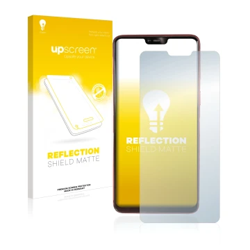 Face avant d’un emballage produit avec le logo de la marque upscreen. À côté, l’appareil Oppo R15 Pro est représenté avec la p