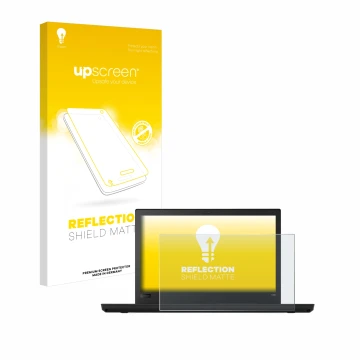 Face avant d’un emballage produit avec le logo de la marque upscreen. À côté, l’appareil Lenovo ThinkPad T480 est représenté a