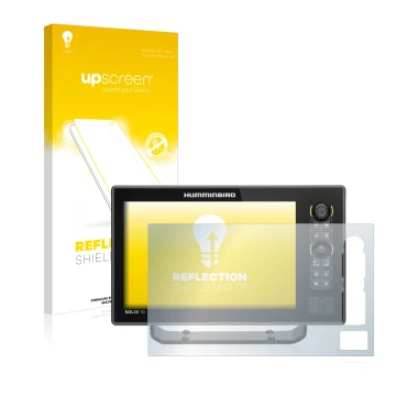 Face avant d’un emballage produit avec le logo de la marque upscreen. À côté, l’appareil Humminbird Solix 10 est représenté av