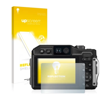 Face avant d’un emballage produit avec le logo de la marque upscreen. À côté, l’appareil Panasonic Lumix DC-FT7 est représenté