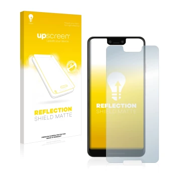 Face avant d’un emballage produit avec le logo de la marque upscreen. À côté, l’appareil Google Pixel 3 XL est représenté avec