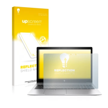 Face avant d’un emballage produit avec le logo de la marque upscreen. À côté, l’appareil HP EliteBook 850 G5 Touch est représe